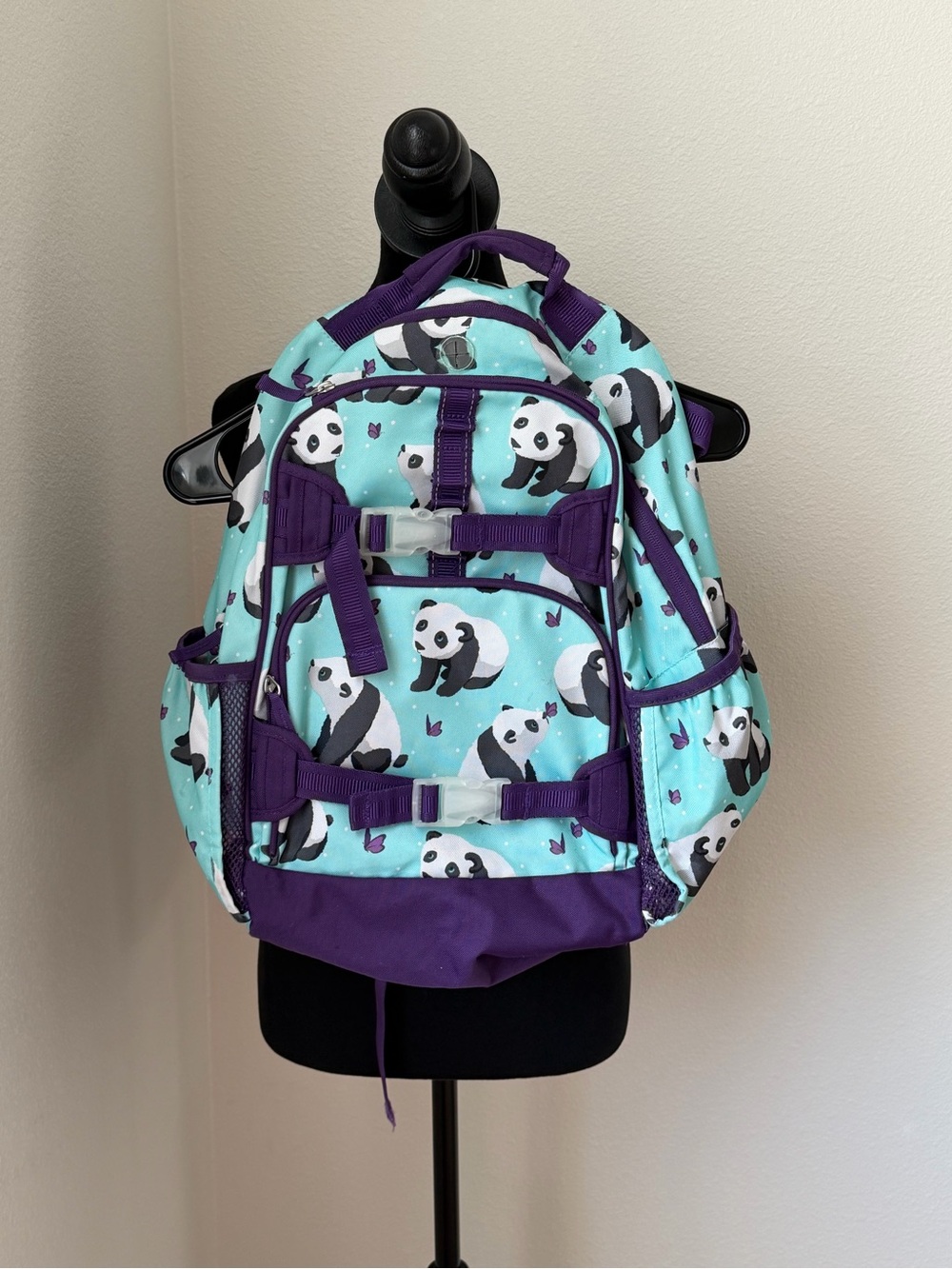 Pottery Barn Kids Panda Print Backpack in Aqua and Purple - Large